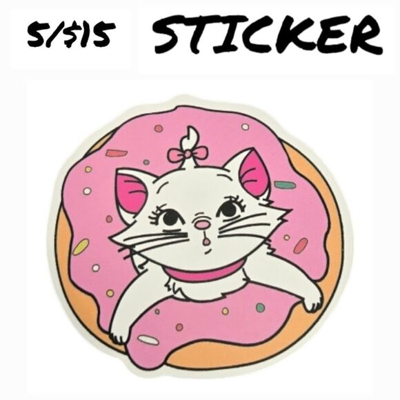 Aristocats Marie Sticker Self-Adhesive Laptop Water Bottle White Cat Bow Disney - Picture 1 of 3